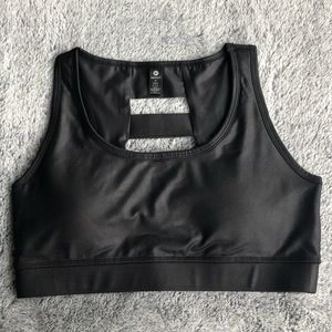 Black leather looking sports bra
